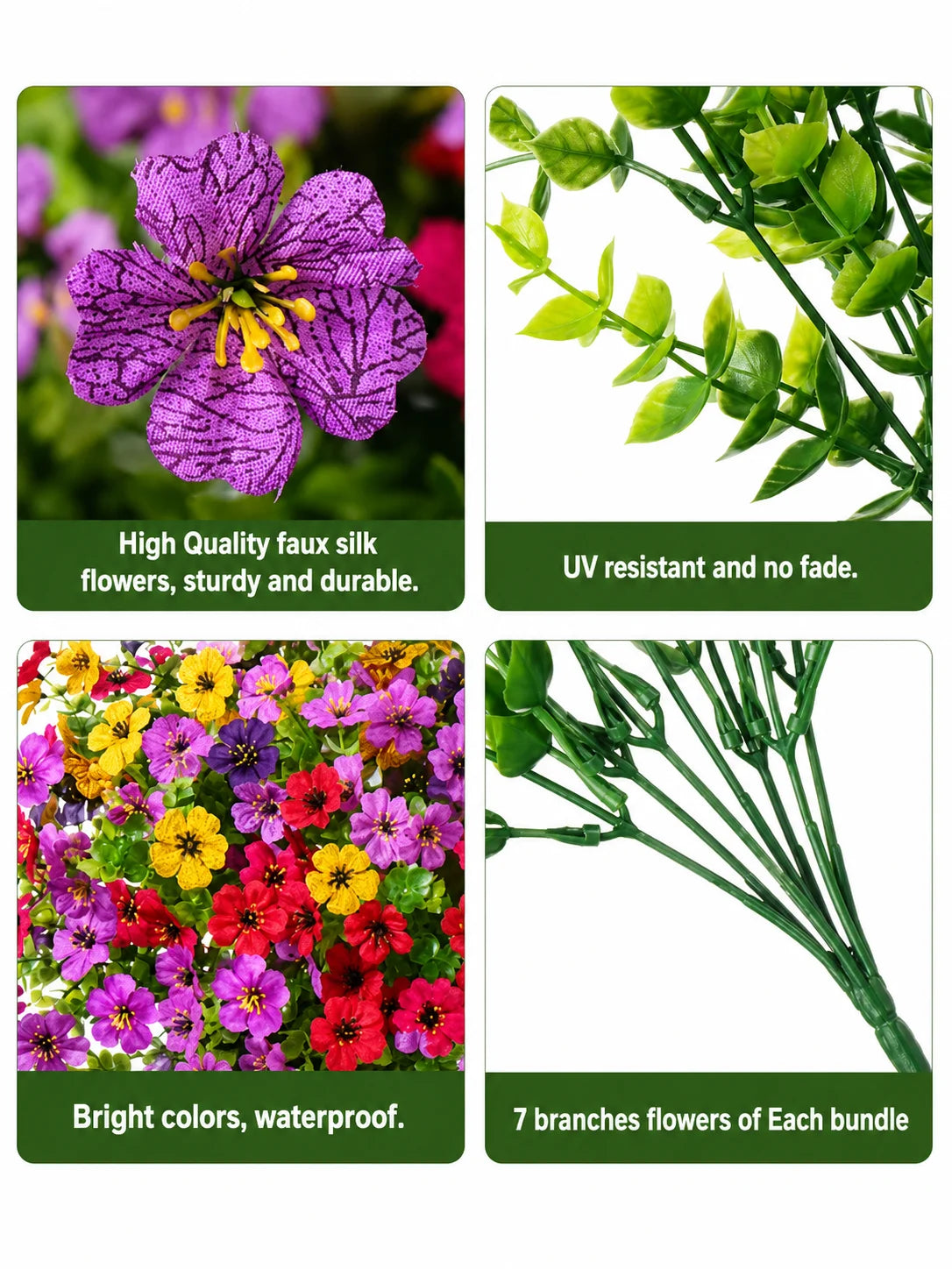Artificial Flowers for Outdoor Decor, UV Resistant Fake Plastic Plants Shrubs, Hanging Basket Window Box Filler for Garden Patio Porch