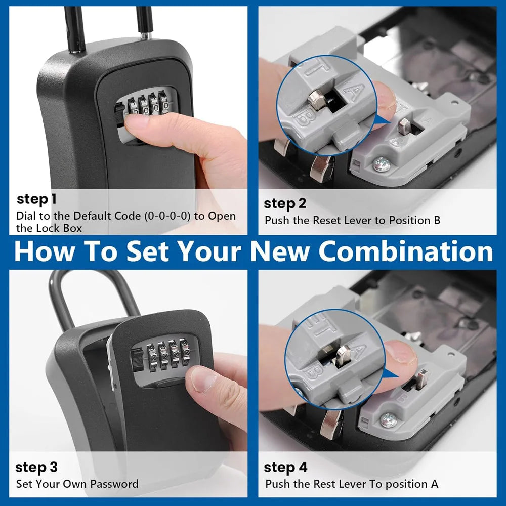Portable Wall Mount 4 Digit Combination Key Lock Box Safe