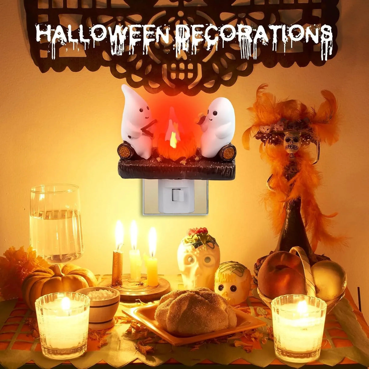 Ghost Campfire Flickering Night Light Halloween Indoor Figurine Lamps