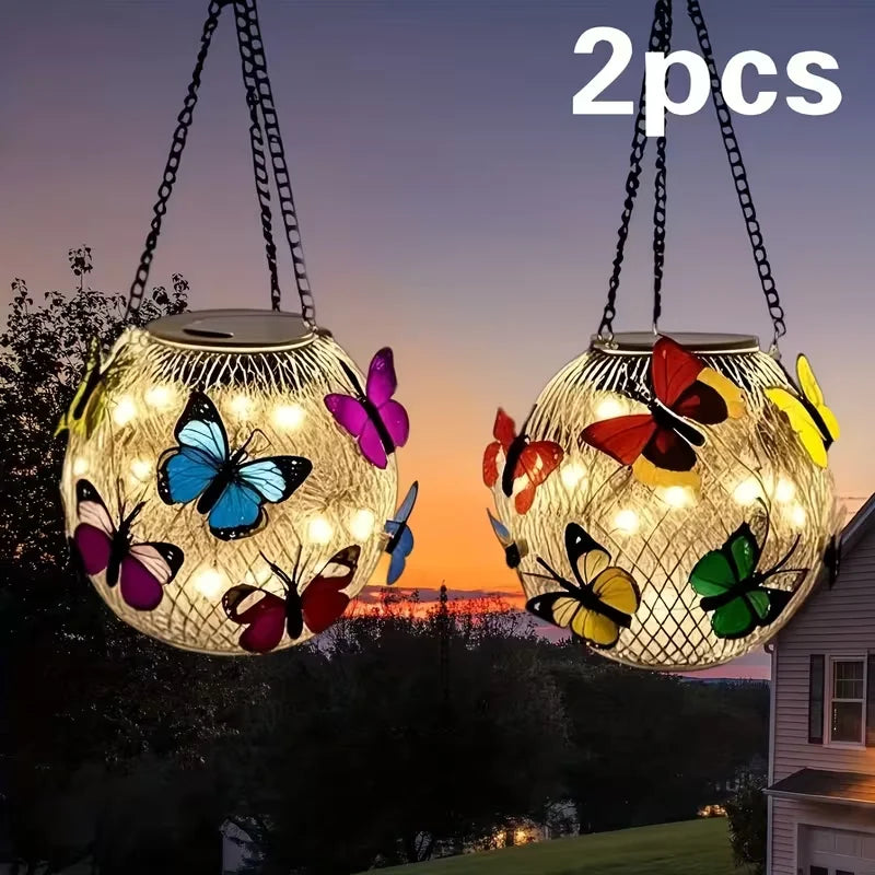 RUIDEL MICHAELS 2 outdoor solar butterfly lights, IP65 grade iron butterfly hanging lights, 100 lumens lighting decoration, suitable for garden porch, lawn, courtyard farm, perfect holiday gift