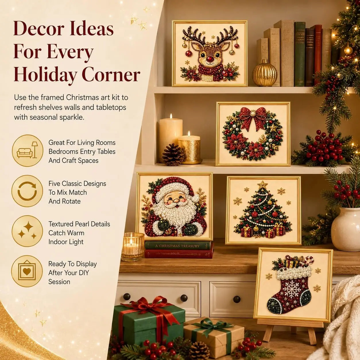 DIY Christmas Pearl Diamond Painting Kit With Festive Wall Decor