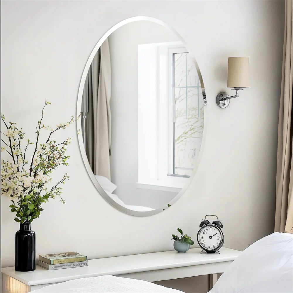 Wisfor Modern Frameless Oval Wall Mirror Beveled Edge Bathroom Vanity