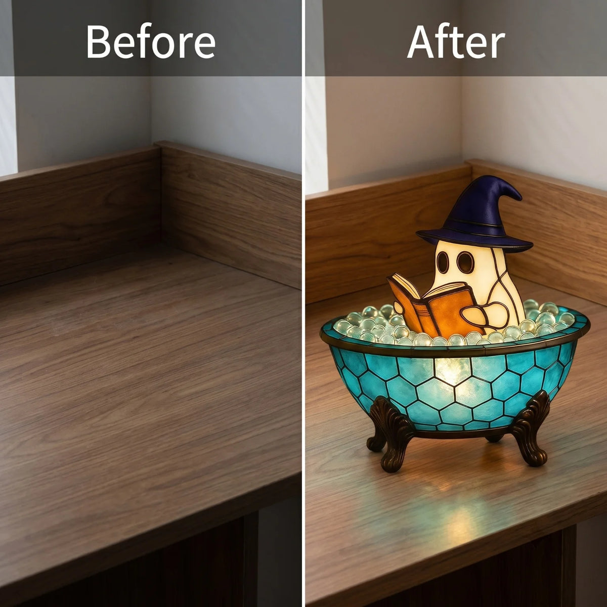 Halloween Ghost Bathtub Reading Book Stained Glass Table Lamp
