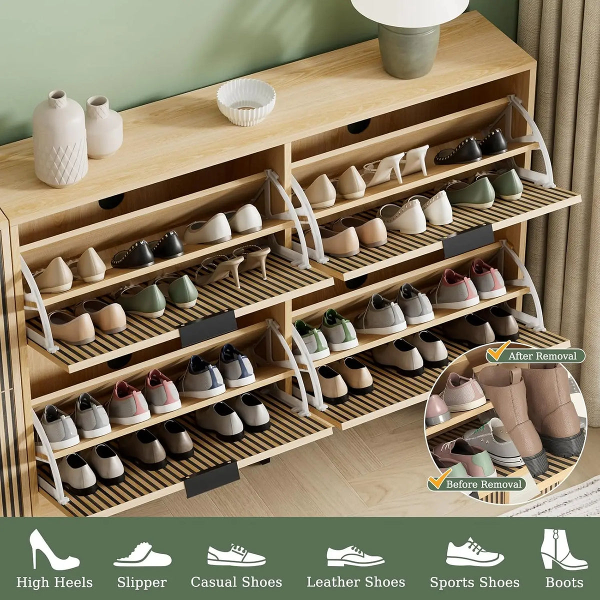 Shoe Cabinet Storage with 4 Flip Drawers, Narrow Hidden Shoe Organizer Cabinet for Entryway, Modern Freestanding, Customized