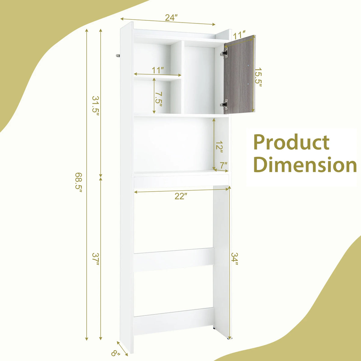 Homasis Over Toilet Storage Cabinet With Open Shelves And Door