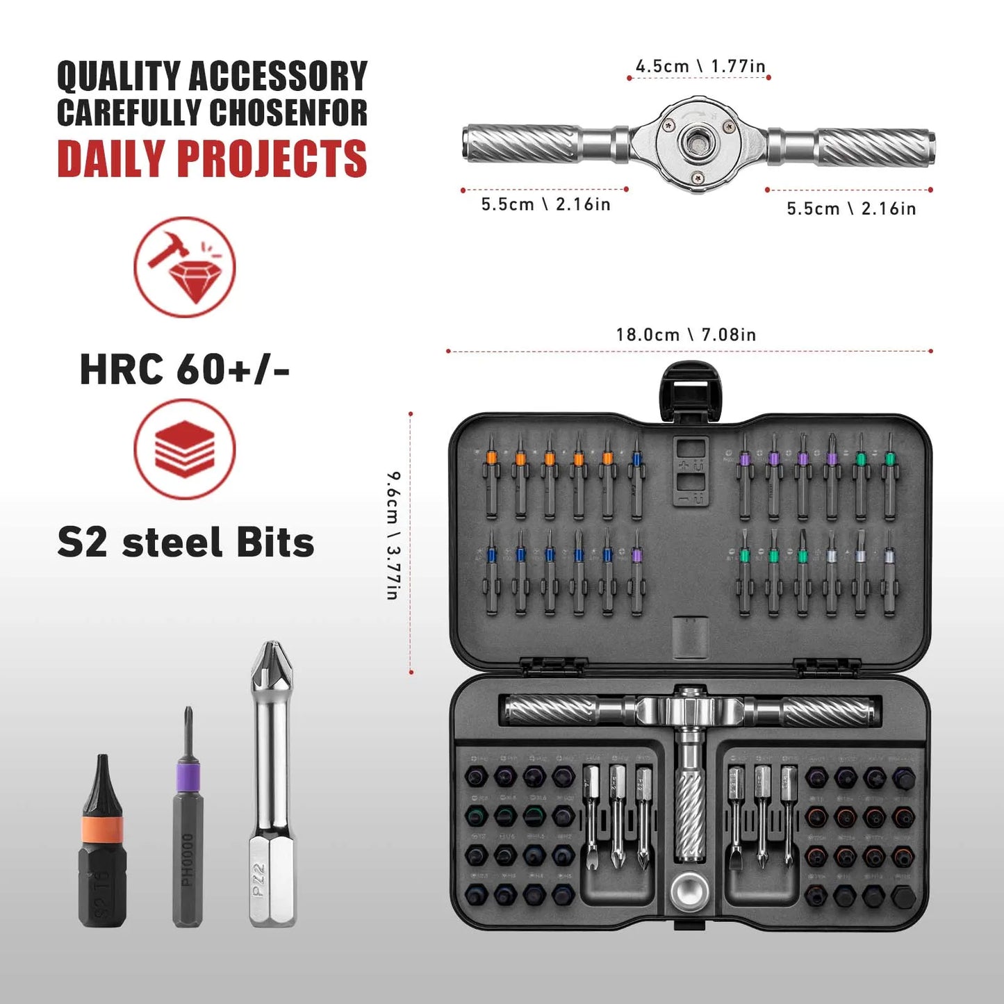 VMAN 66 Pieces Ratchet Screwdriver Set With Magnetic Bits