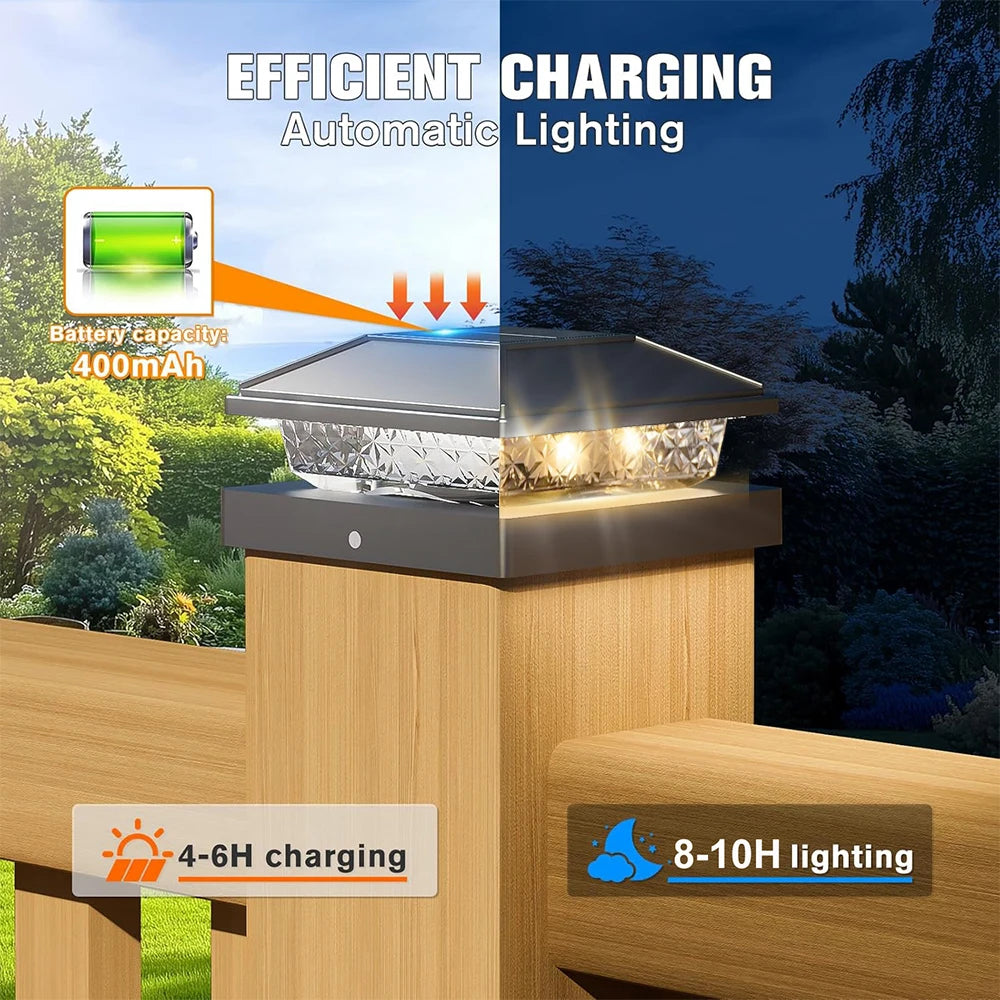 6/12X Outdoor Solar Post Cap Lights Smart Fence Light Solar IP65 Waterproof Gate Light for 4 Inch Wood Posts Yard Garden Outside
