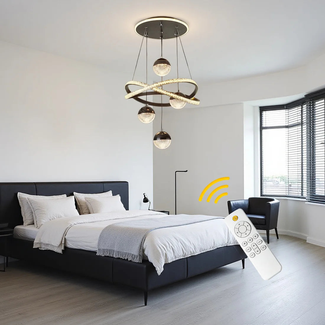Modern LED Pendant Light With Four Spheres And Remote Control