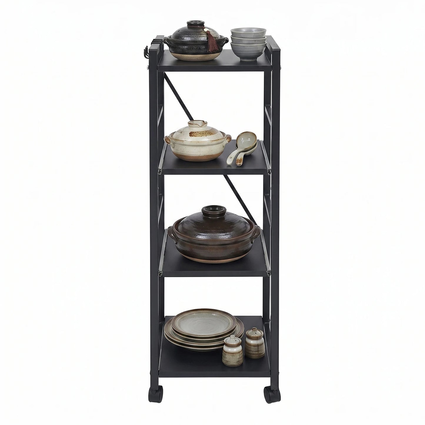 Carbon Steel Kitchen Storage Trolley, Adjustable Kitchen Storage Organizer, 4-Tier Kitchen Rack For Restaurant, Laundry, Bathroom, Garage, Warehouse