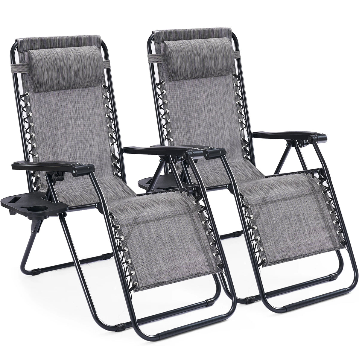 JHK Portable Zero Gravity Recliner Chairs Set of 2 Outdoor Garden Folding Lounge Chair with Cup Holder Trays Adjustable Pillow