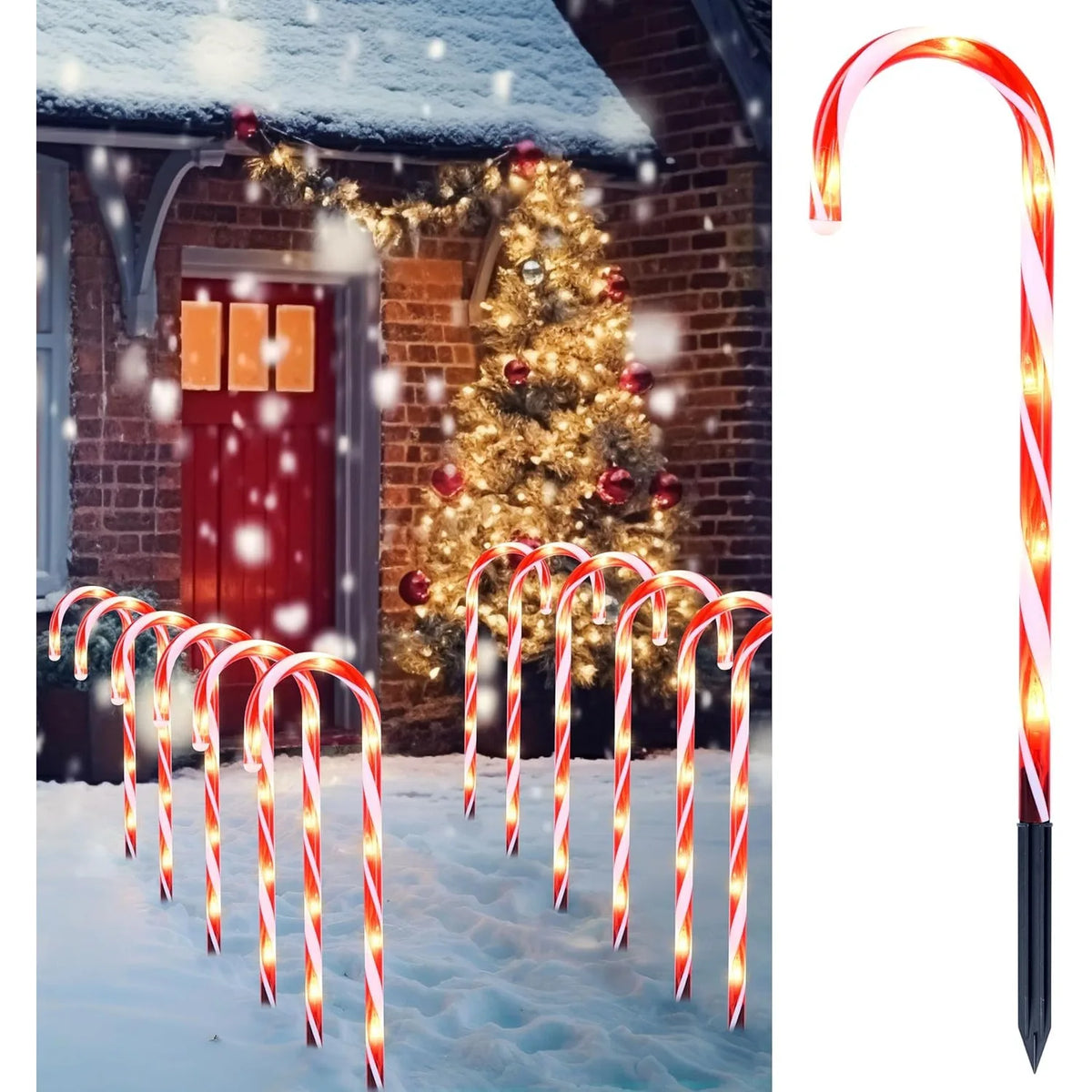 Joyfy Pre Lit Christmas Candy Cane Pathway Outdoor Garden Lights
