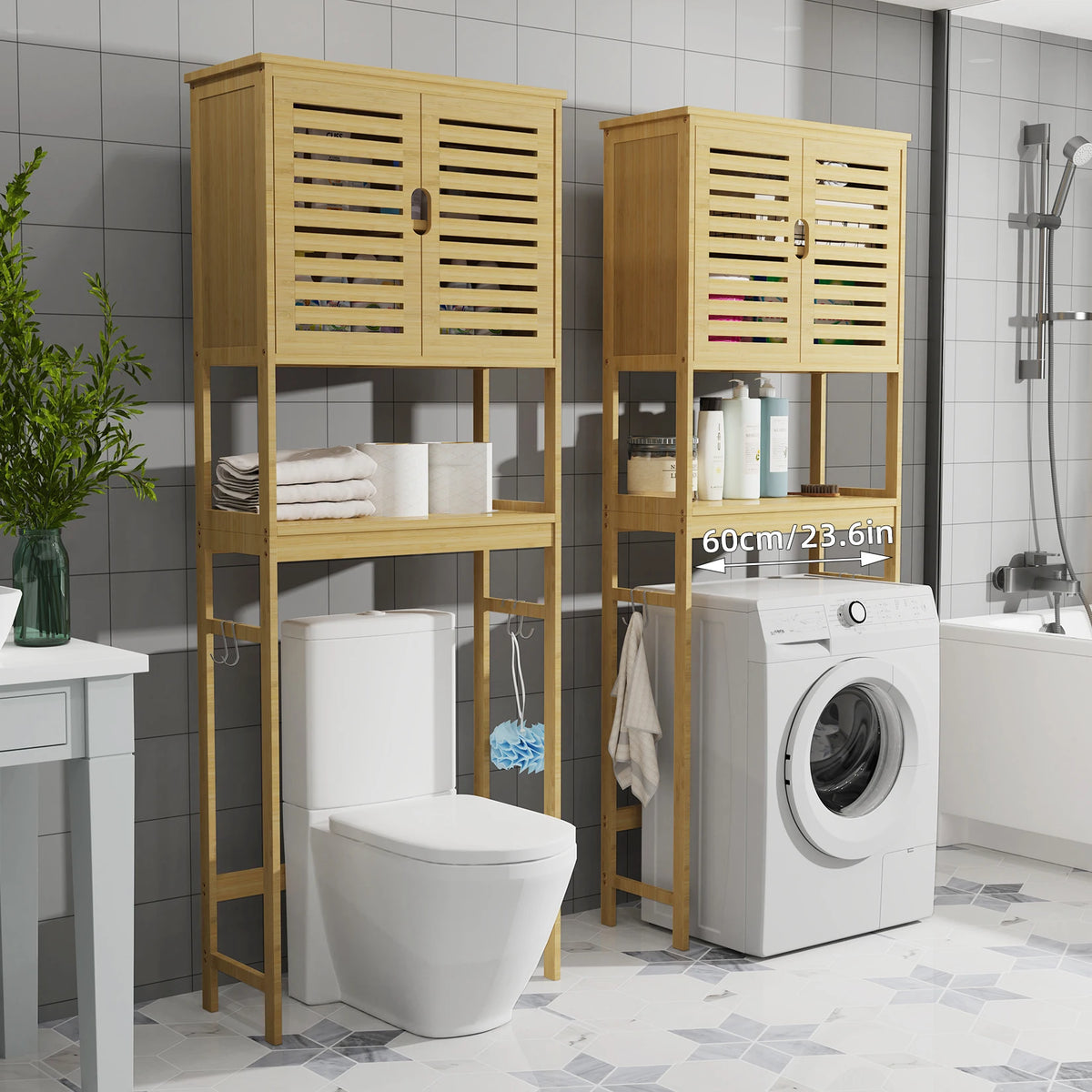 Over-the-Toilet Bathroom Storage Cabinet Bamboo Tall Organizer Rack Free Standing