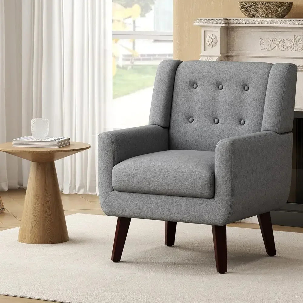 Linen Fabric Living Room Chairs, Accent Armchair, Button-Tufted Upholstered Comfortable Reading Sofas, Vanity Chairs (Set of 2,