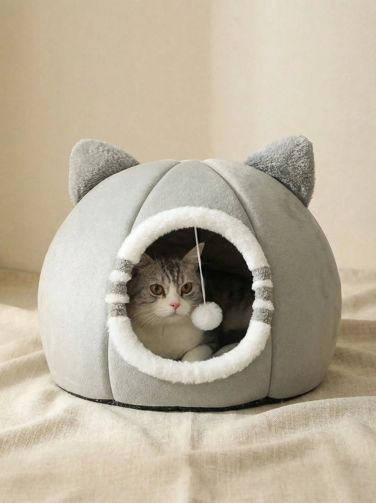 Plush Washable Cat Bed For Pets Featuring Anti Slip Bottom