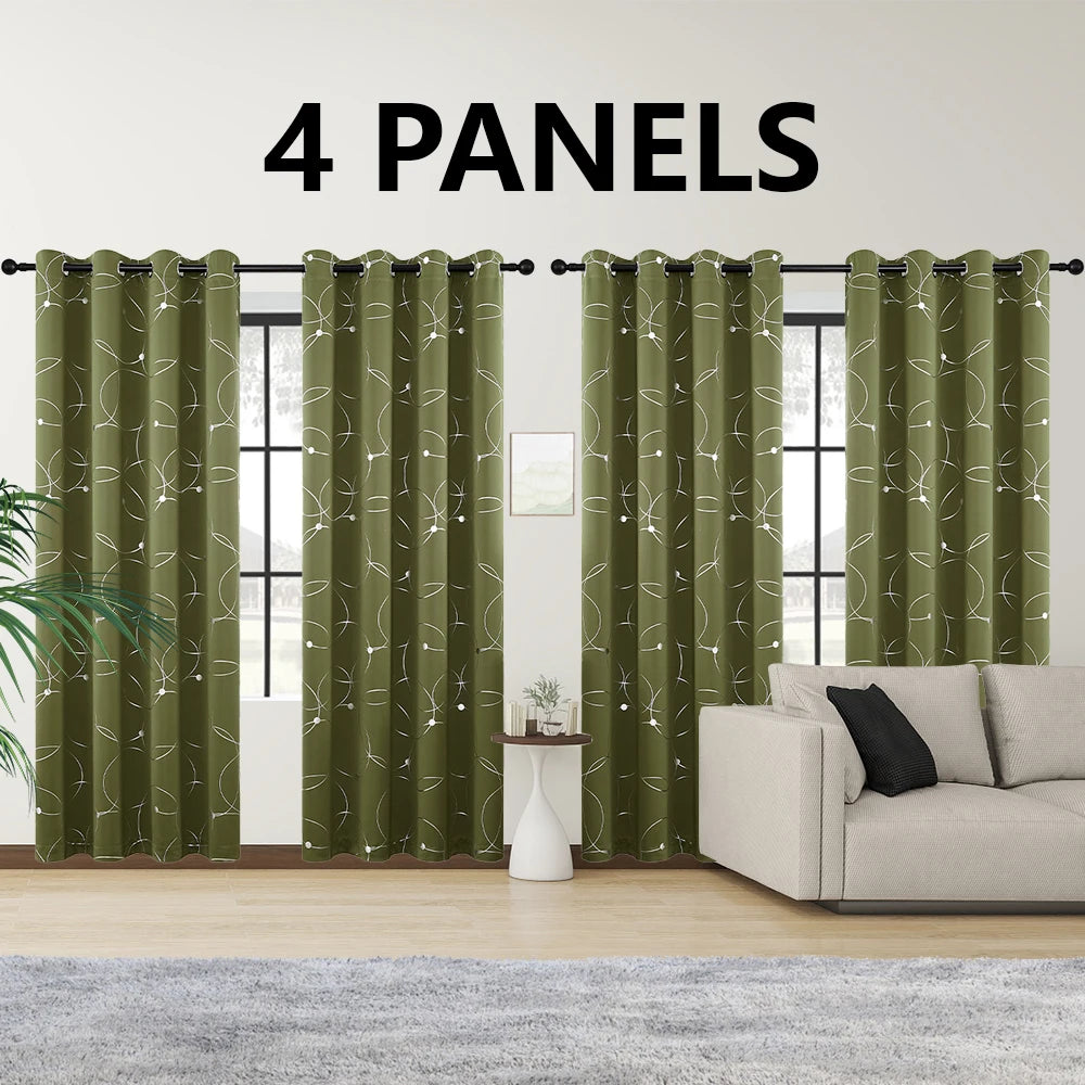 4PCSBlackout Curtains Grommet Thermal Insulated Room Darkening With Circle And Dots Foil Printed For Bedroom
