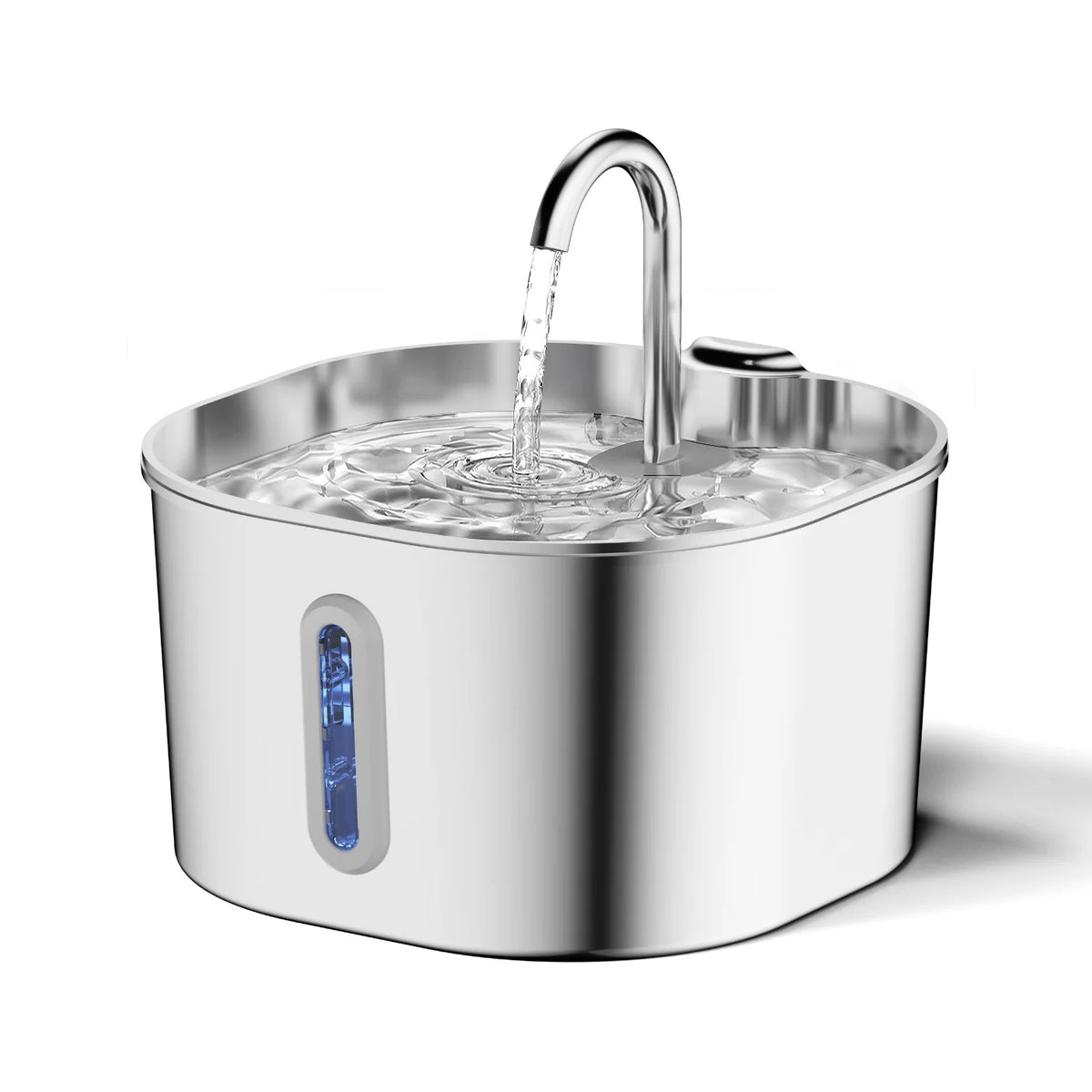 2.2L Square/Round Stainless Steel Cat Water Fountain, Dog Water Dispenser with LED Window, Silent Pet Water Feeder(No 5V 1A Plug