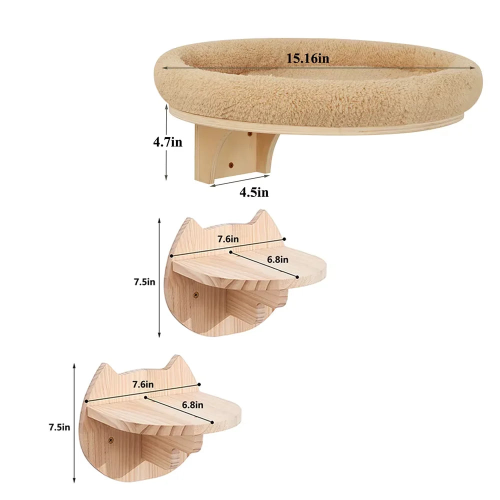 CWV Solid Pine Wall Mounted Cat Tree Hammock With Scratching Post