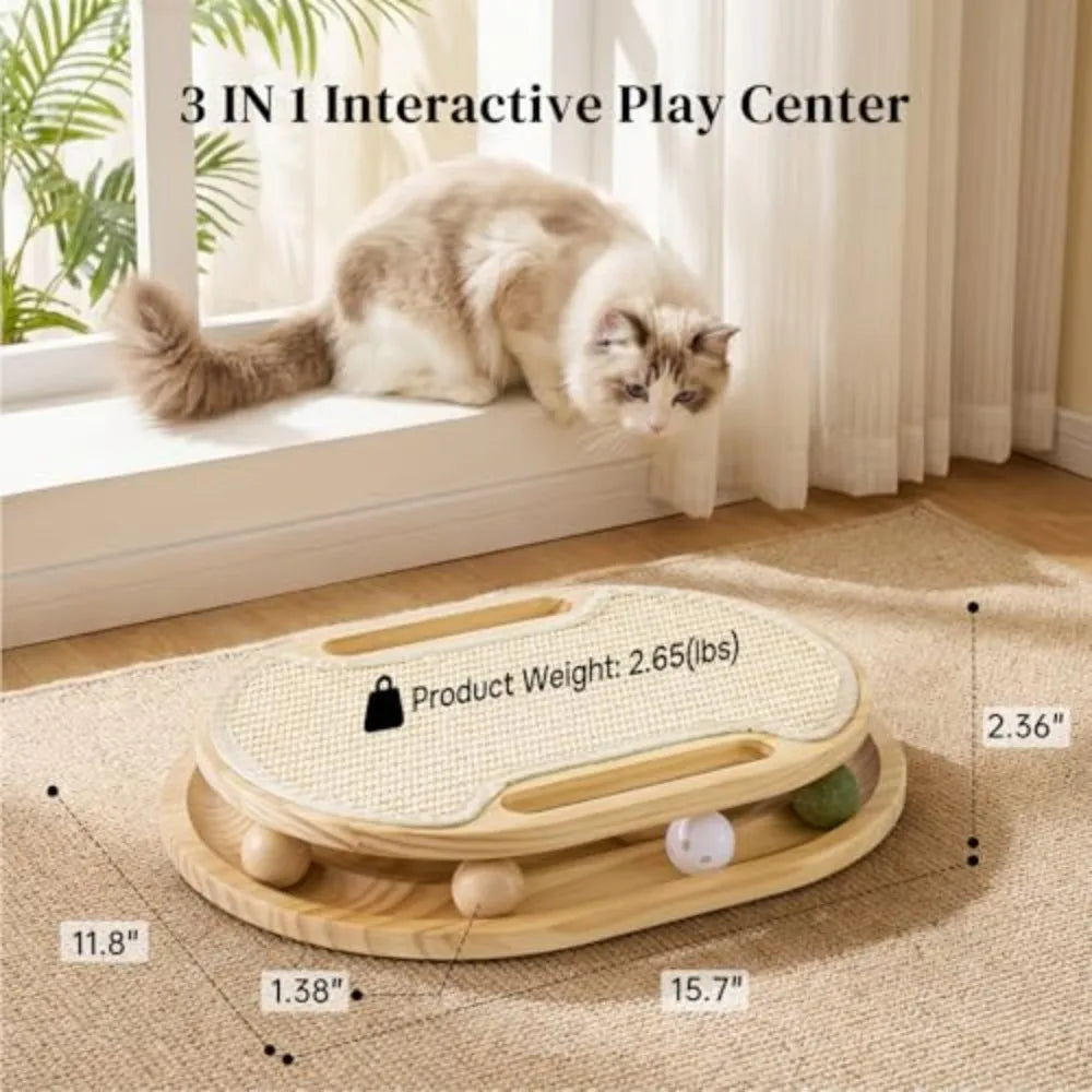 Natural Sisal Cat Scratcher With Ball Track And Pinewood Base