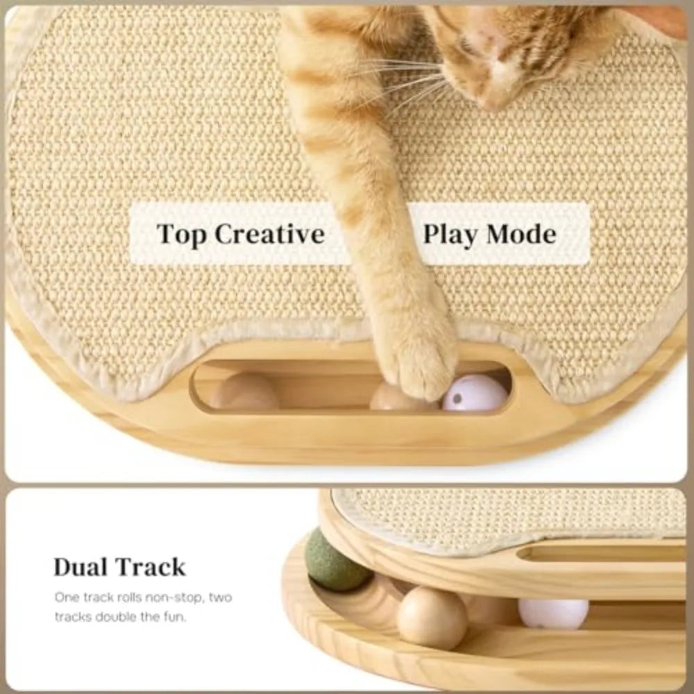 Natural Sisal Cat Scratcher With Ball Track And Pinewood Base