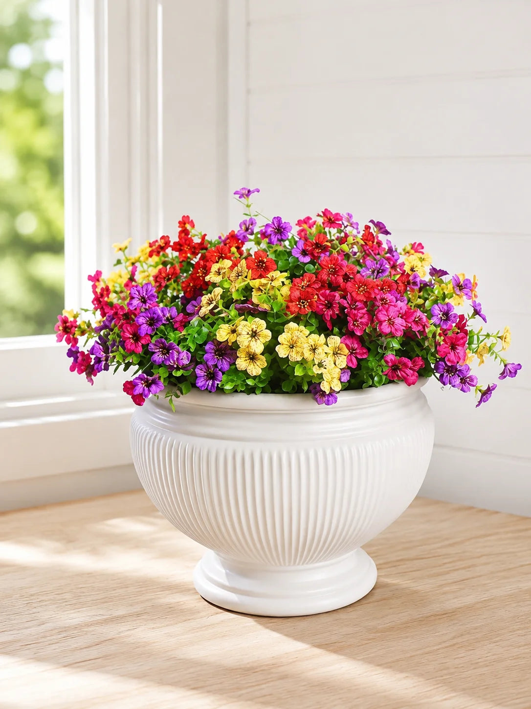Artificial Flowers for Outdoor Decor, UV Resistant Fake Plastic Plants Shrubs, Hanging Basket Window Box Filler for Garden Patio Porch