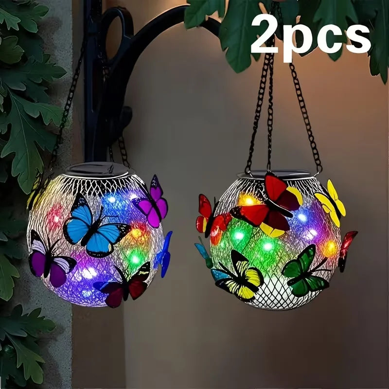 RUIDEL MICHAELS 2 outdoor solar butterfly lights, IP65 grade iron butterfly hanging lights, 100 lumens lighting decoration, suitable for garden porch, lawn, courtyard farm, perfect holiday gift