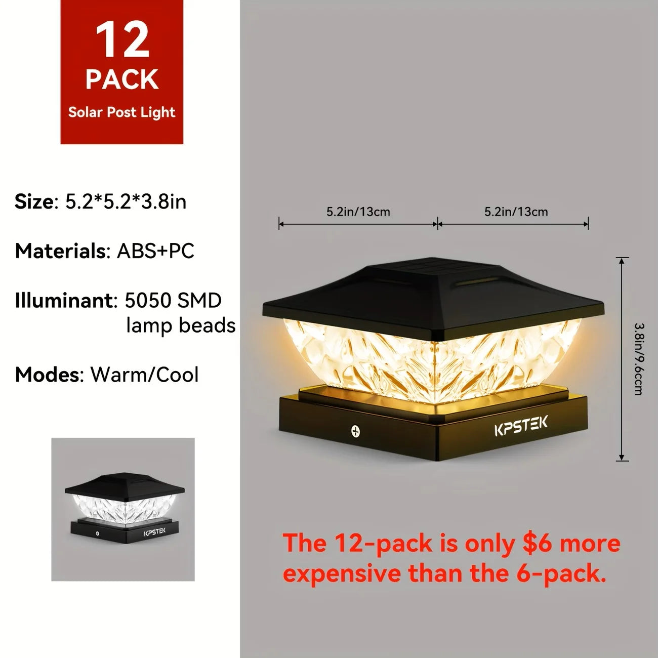 KPSTEK Solar Outdoor Villa Fence Garden Column Light