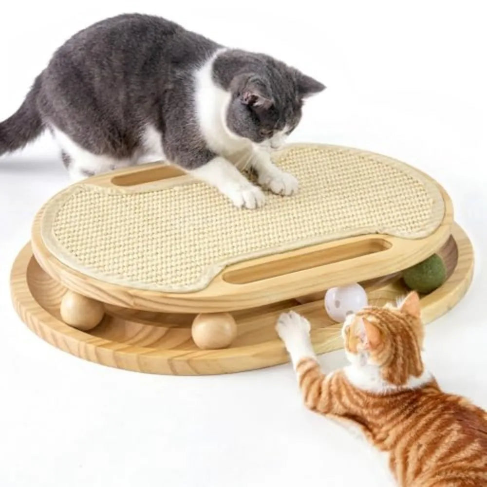 Natural Sisal Cat Scratcher With Ball Track And Pinewood Base