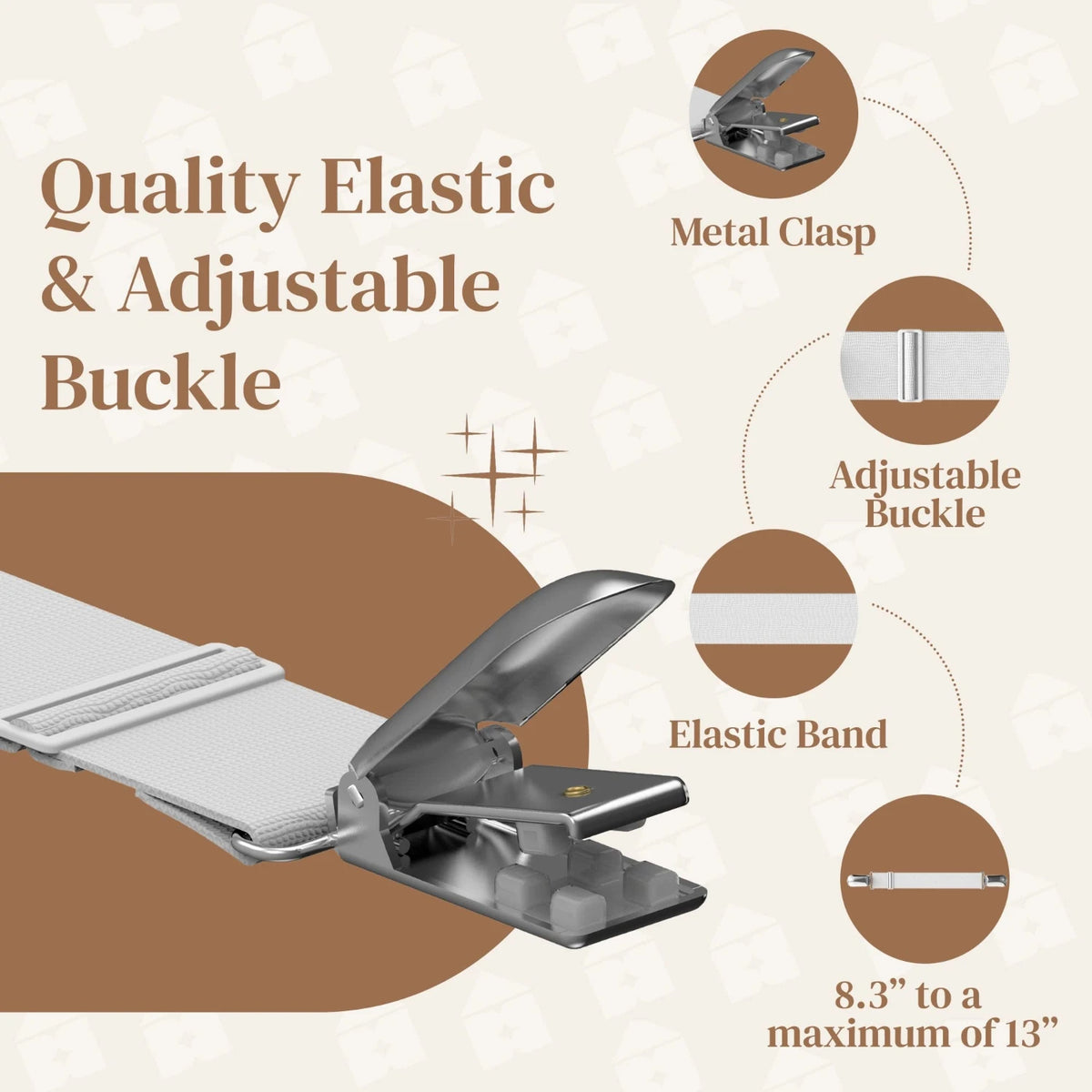 Adjustable Elastic Bed Sheet Straps With Metal Clips Four Pack