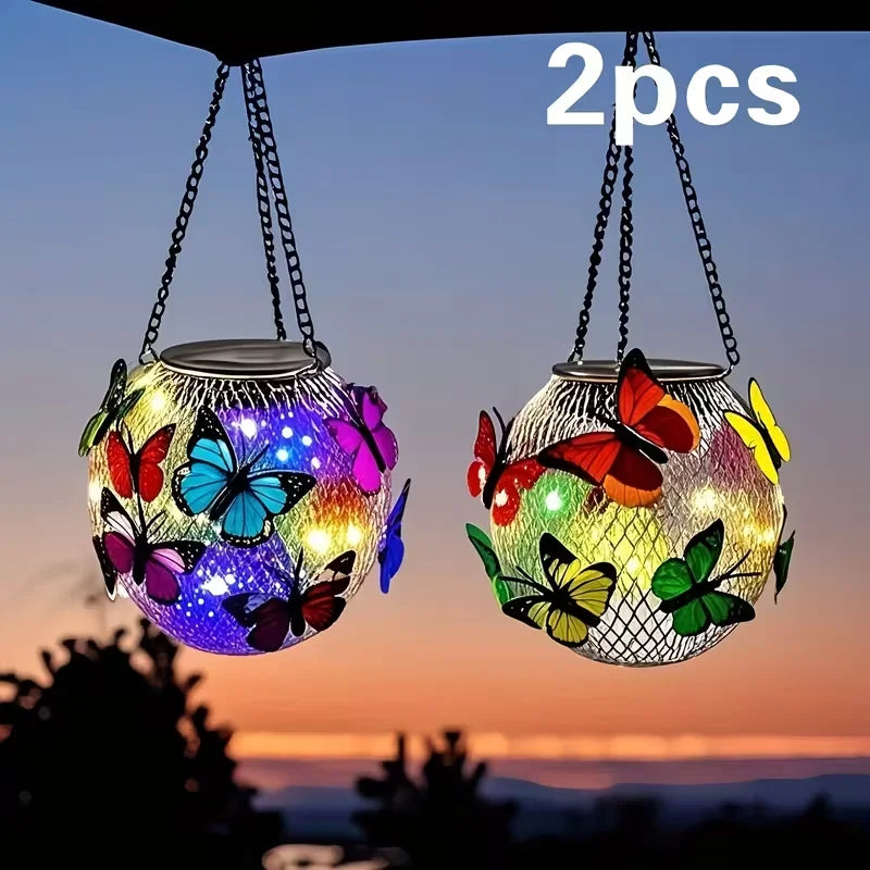 RUIDEL MICHAELS 2 outdoor solar butterfly lights, IP65 grade iron butterfly hanging lights, 100 lumens lighting decoration, suitable for garden porch, lawn, courtyard farm, perfect holiday gift