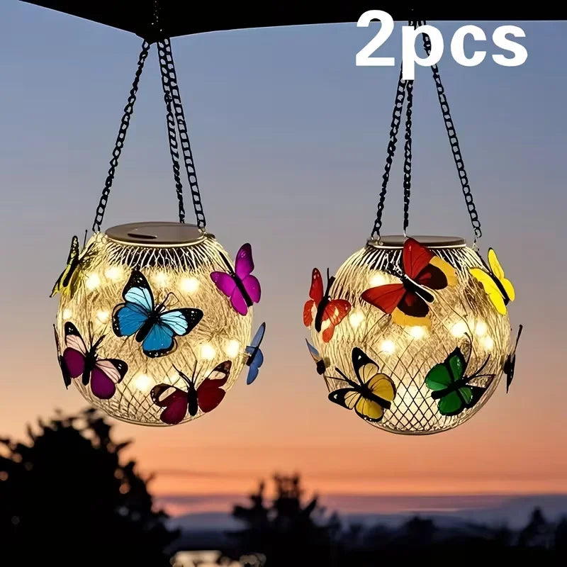 RUIDEL MICHAELS 2 outdoor solar butterfly lights, IP65 grade iron butterfly hanging lights, 100 lumens lighting decoration, suitable for garden porch, lawn, courtyard farm, perfect holiday gift