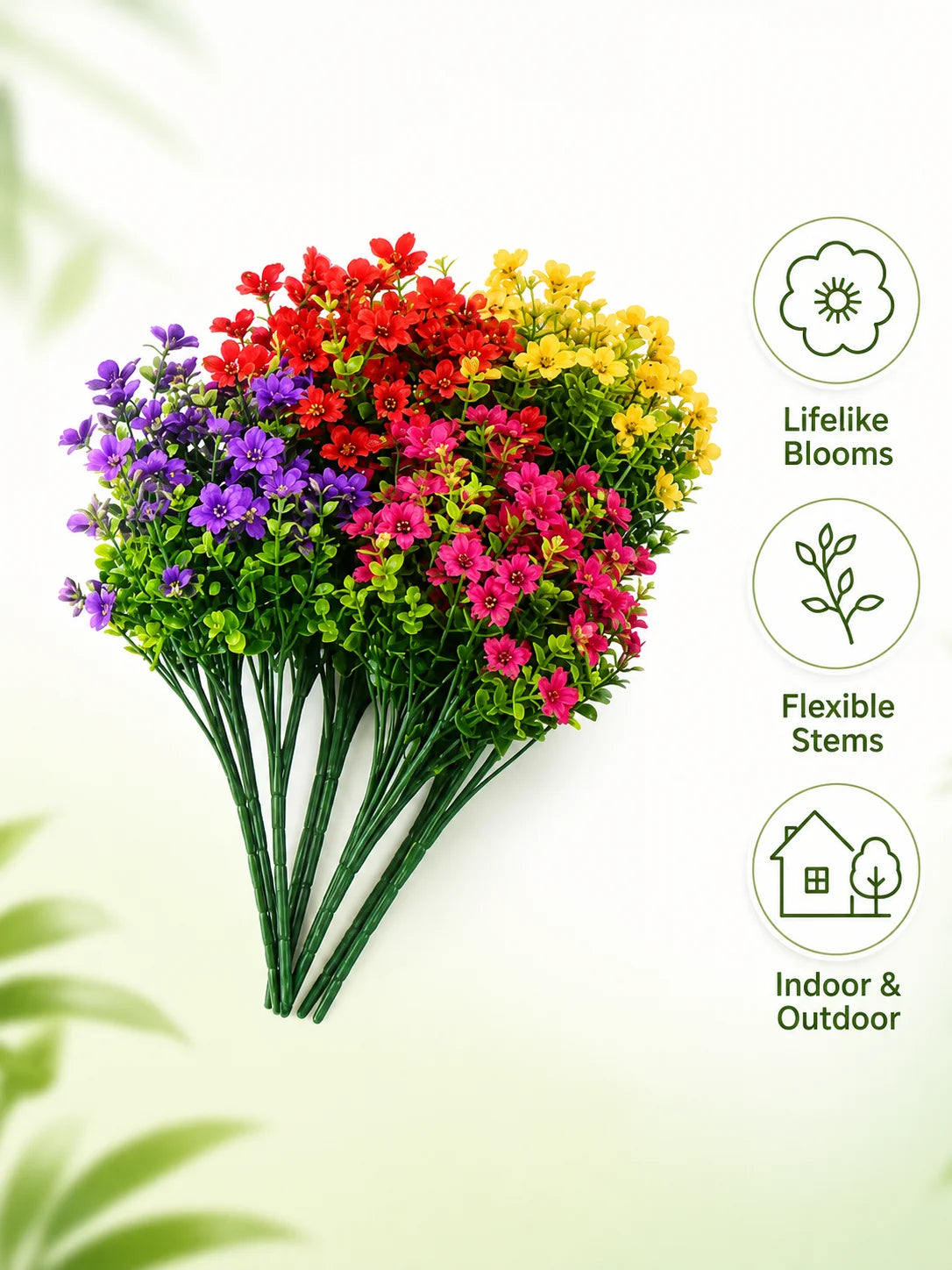 Artificial Flowers for Outdoor Decor, UV Resistant Fake Plastic Plants Shrubs, Hanging Basket Window Box Filler for Garden Patio Porch