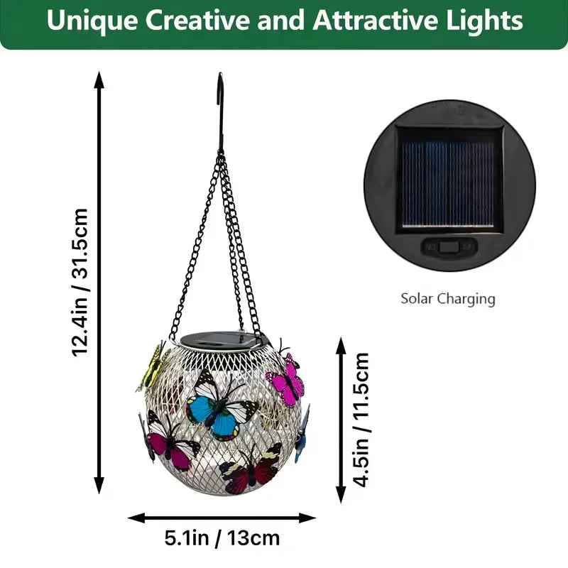 RUIDEL MICHAELS 2 outdoor solar butterfly lights, IP65 grade iron butterfly hanging lights, 100 lumens lighting decoration, suitable for garden porch, lawn, courtyard farm, perfect holiday gift