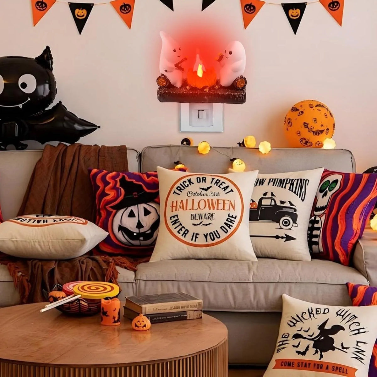 Ghost Campfire Flickering Night Light Halloween Indoor Figurine Lamps