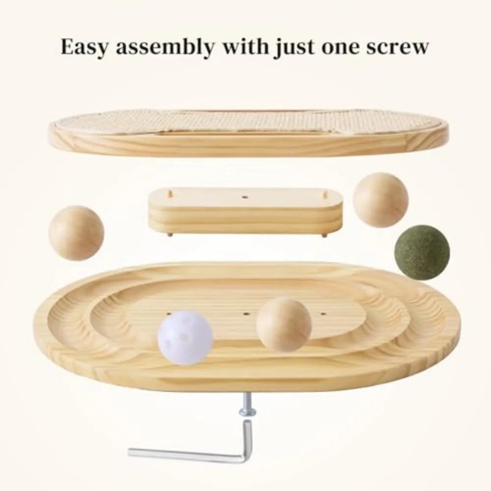 Natural Sisal Cat Scratcher With Ball Track And Pinewood Base