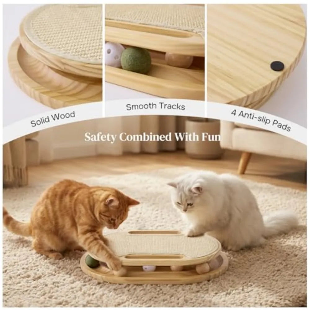 Natural Sisal Cat Scratcher With Ball Track And Pinewood Base