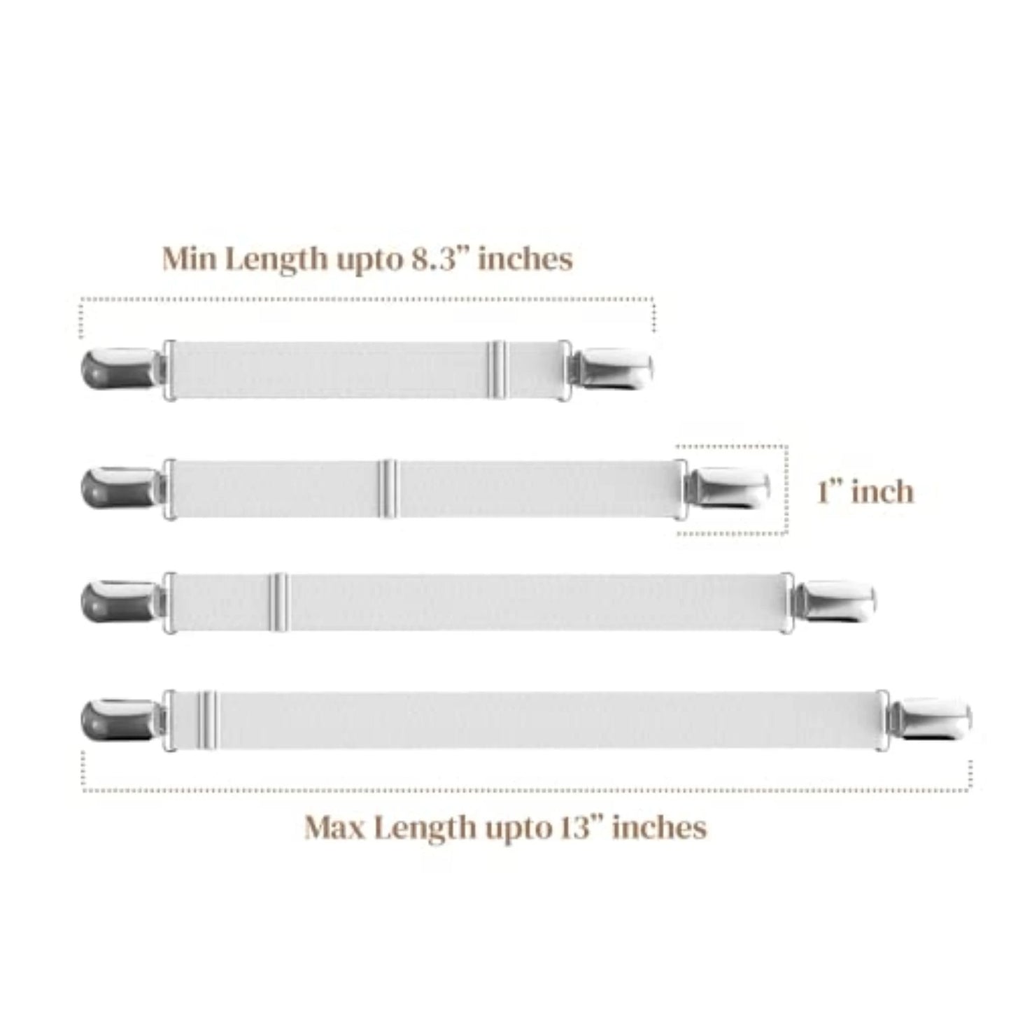 Adjustable Elastic Bed Sheet Straps With Metal Clips Four Pack