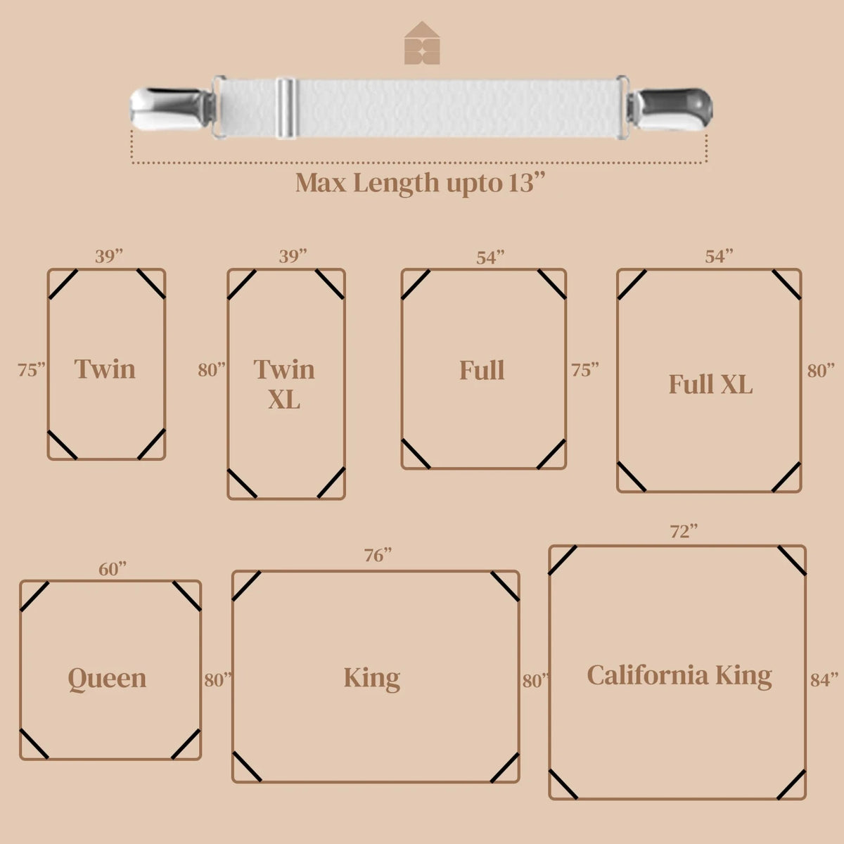 Adjustable Elastic Bed Sheet Straps With Metal Clips Four Pack