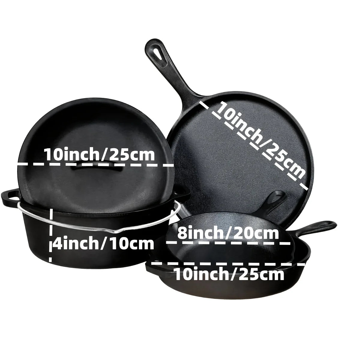 AEDG 3 Piece Cast Iron Skillet Set Preseasoned Pans