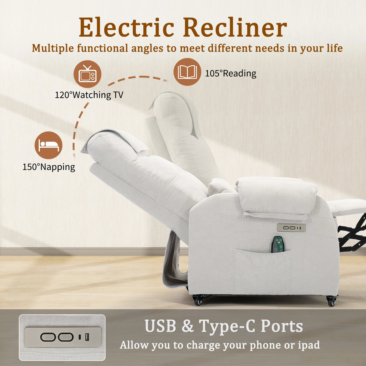 Korsaer Electric Recliner Chair With Usb Port And Wheels