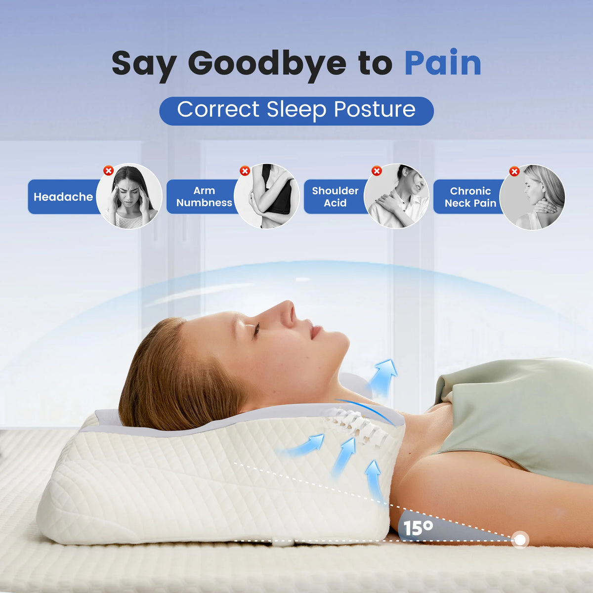 JHK Ergonomic Memory Foam Pillow With Cooling Pillowcase Cervical Contour