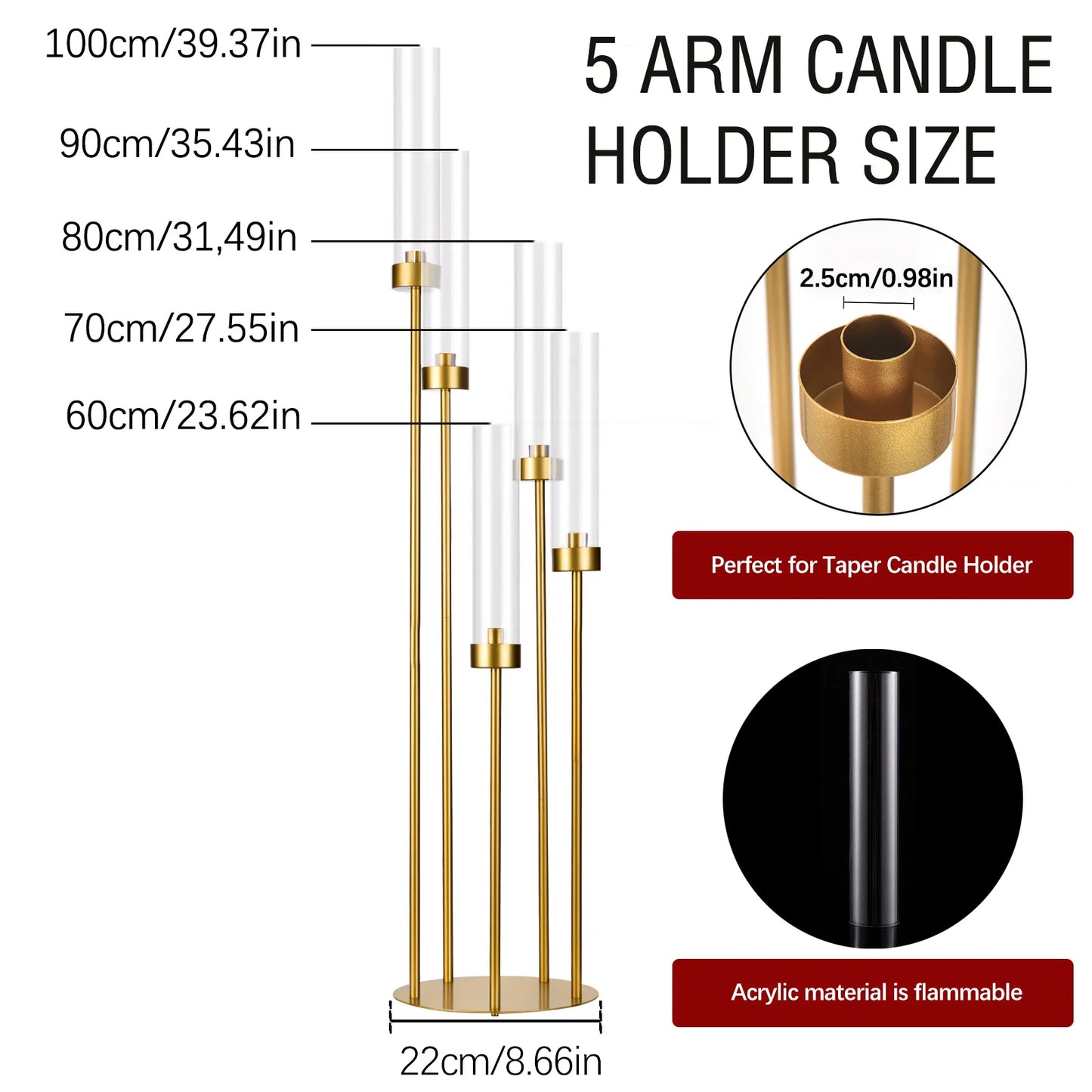 VINCIGANT Floor Candelabra 5 Arm Candle Holder For LED Candles
