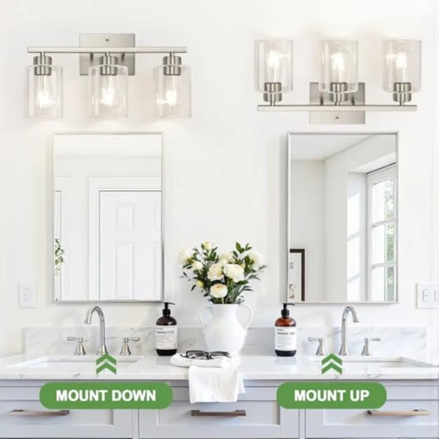 Solar Powered Clear Glass Vanity Light Fixture For Bathroom Mirror