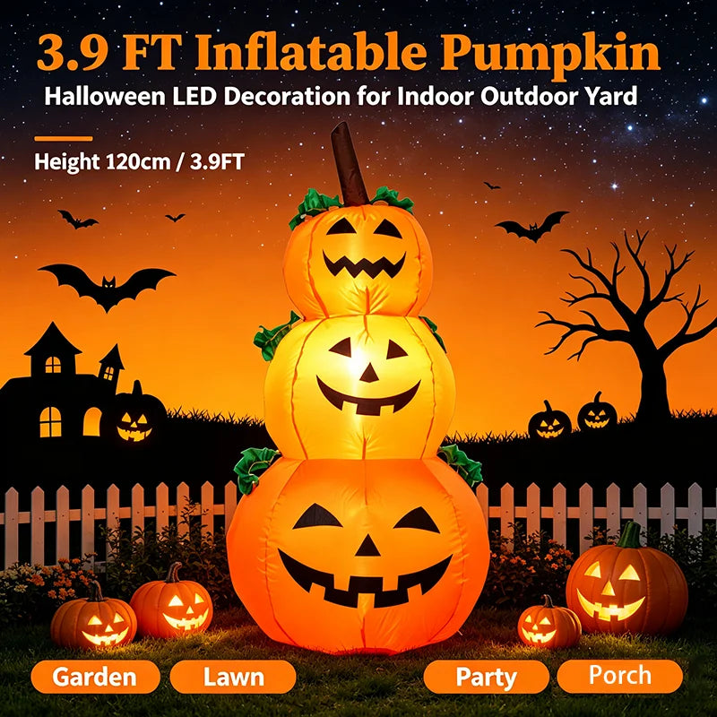 Halloween LED Inflatable Stacked Pumpkin Built In Lights Yard Decor
