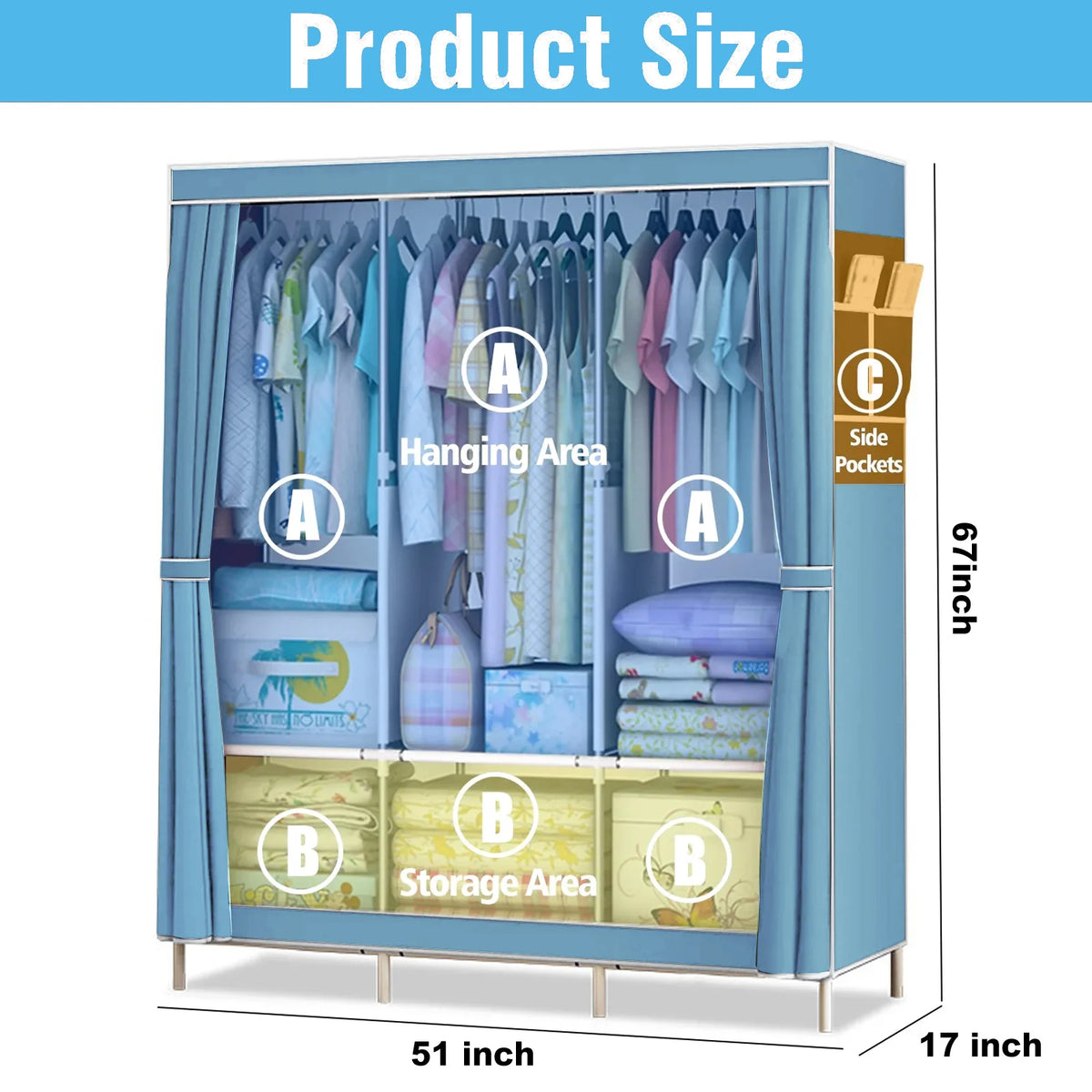 Portable Closet Wardrobe Storage Rack Fabric Organizer Dustproof
