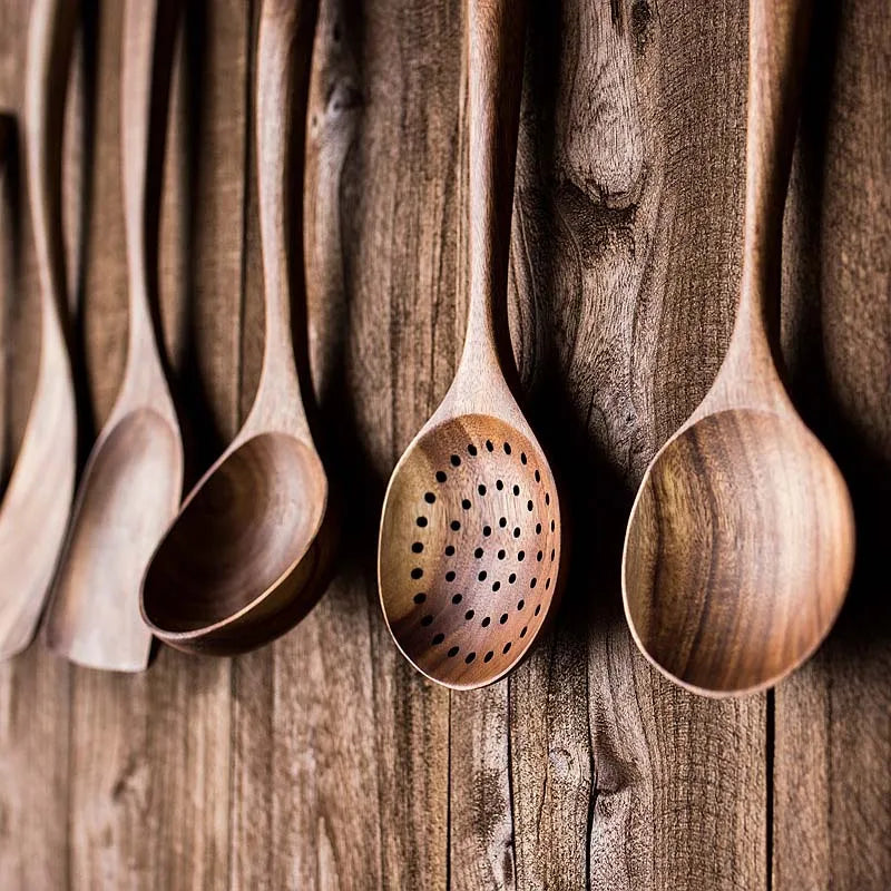 Teak Wood 5-Piece Utensil Set for Safe Odor-Free Cooking