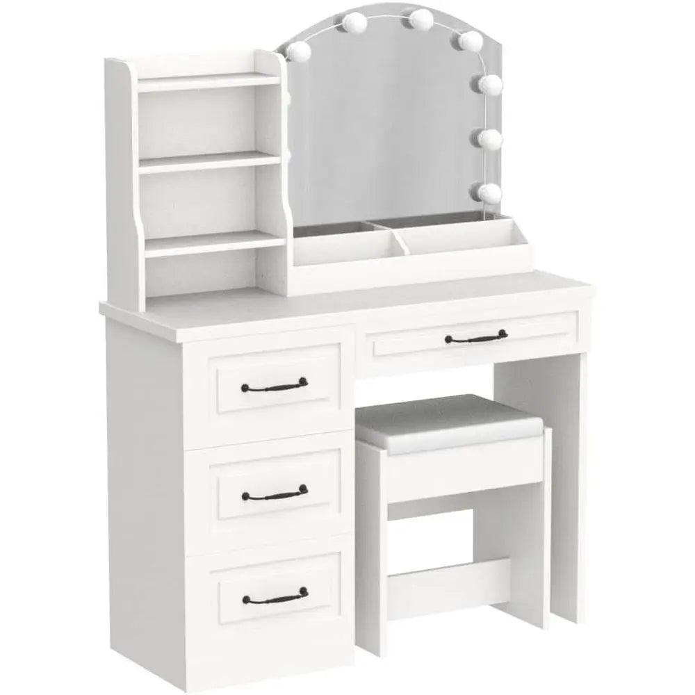 Vabches Vanity Desk with Mirror and Lights,Makeup Vanity Set or Bedroom | White Dring Table 3 Lighting Col, 4 Ders