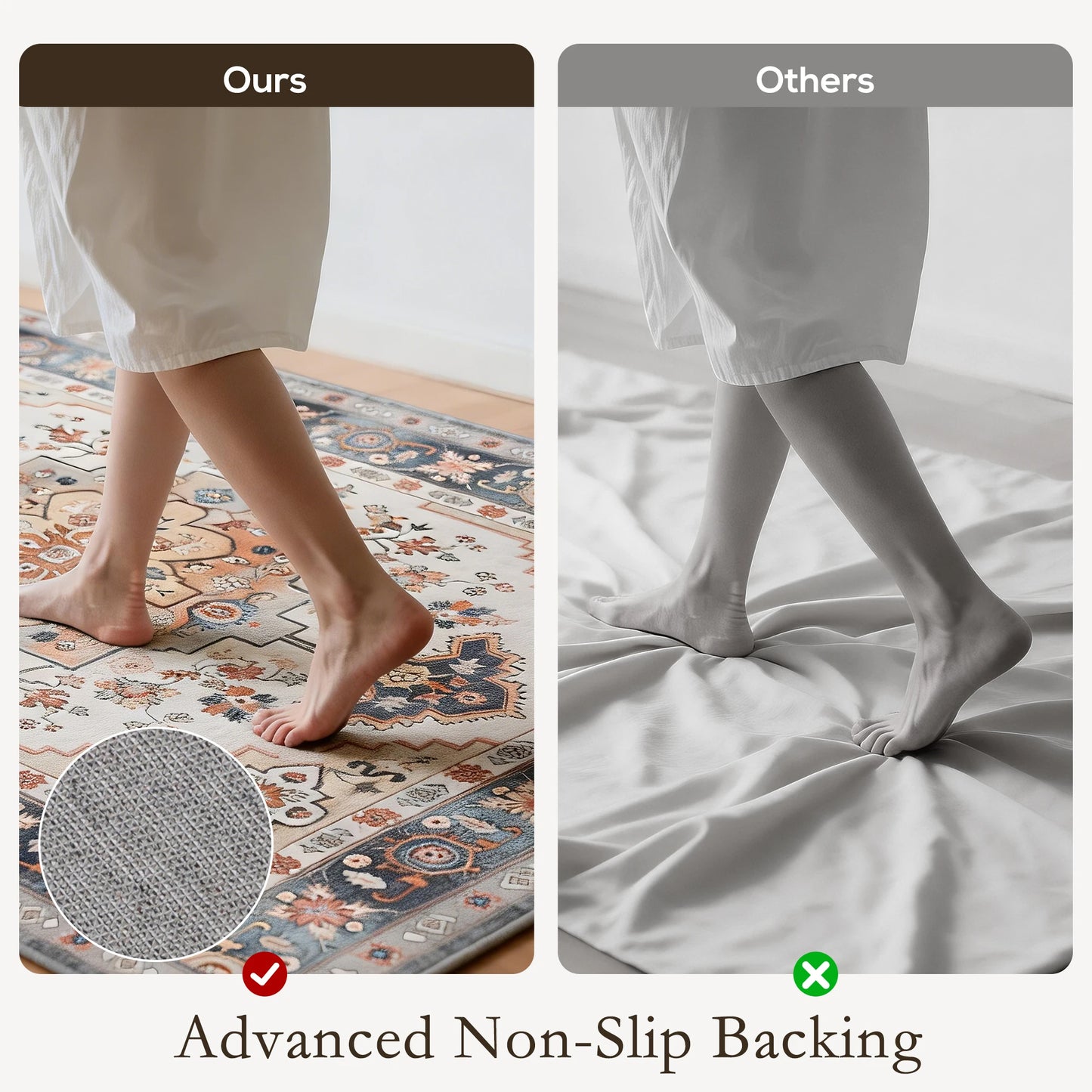 Machine Washable Vintage Oriental Medallion Distressed Soft Polyester Area Rug