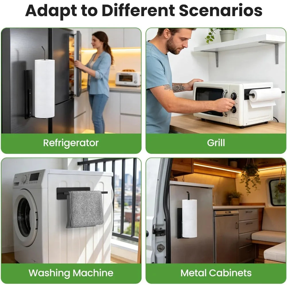 Magnetic Paper Towel Holder for Fridge Wall Mount Toilet Paper Roll Holder Kitchen Bathroom Pantry RV Storage Organizer Rack