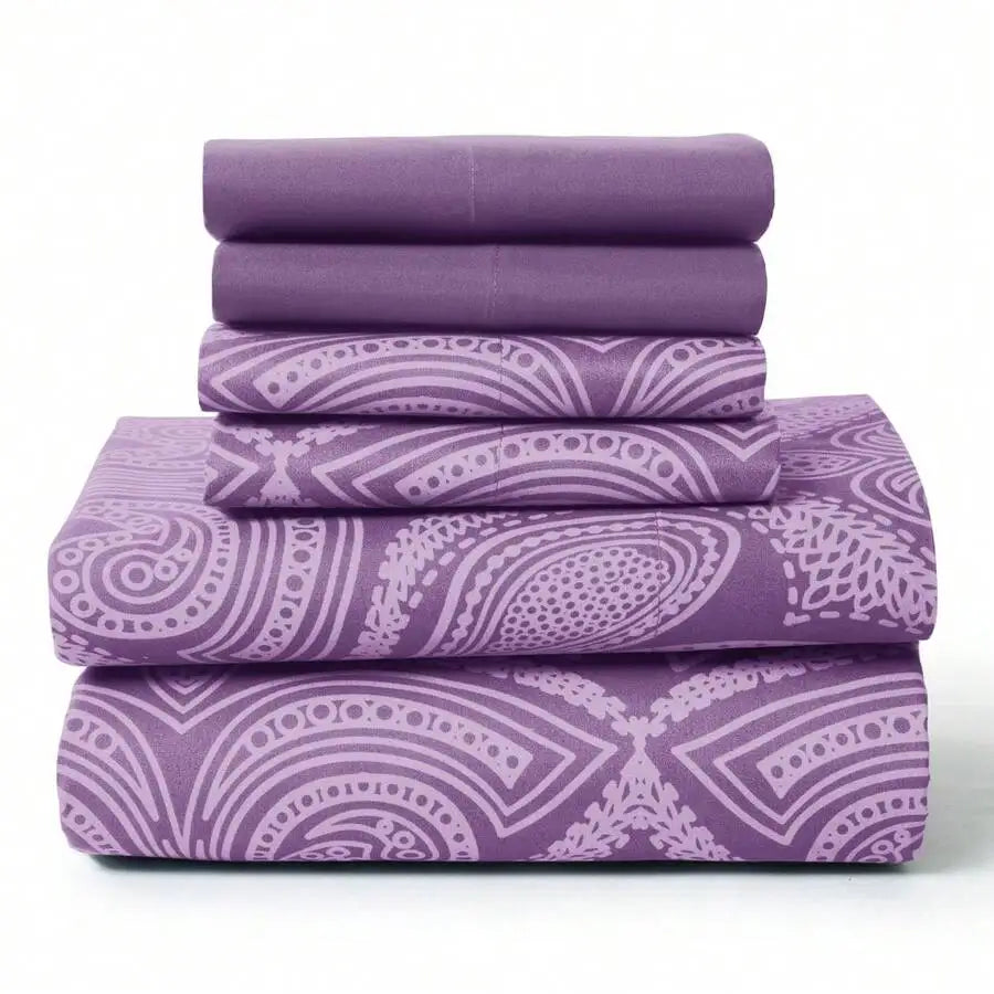 6-Piece Paisley Bed Sheets High GSM Brushed Microfiber Sheets.