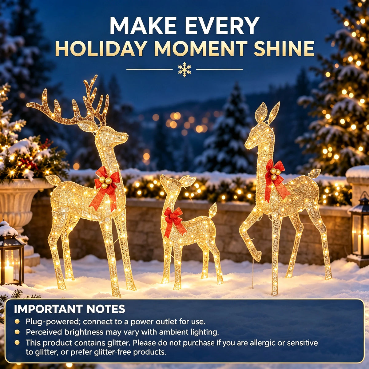 Outdoor Lighted Reindeer Family Christmas Yard Decor Led Lights